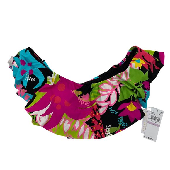 Trina Turk Tiki Off The Shoulder Ruffle Bandeau Shirred Ring Hipster Set 6 NWT - Picture 3 of 11